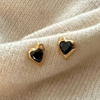 Party Black CZ Heart 925 Sterling Silver Stud Earrings