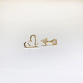 Asymmetry CZ An Arrow Pierces the Heart 925 Sterling Silver Stud Earrings