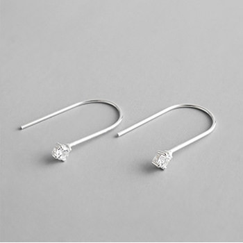 Simple U Shape CZ 925 Sterling Silver Dangling Earrings