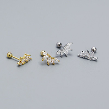 Simple Round CZ Crown 925 Sterling Silver Stud Screw Earrings