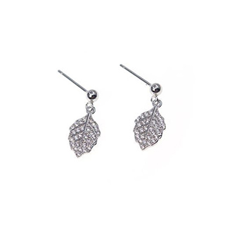 Micro Setting Cubic Zirconia Leaves 925 Sterling Silver Dangling Earrings