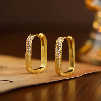 Casual U Shape CZ 925 Sterling Silver Hoop Earrings