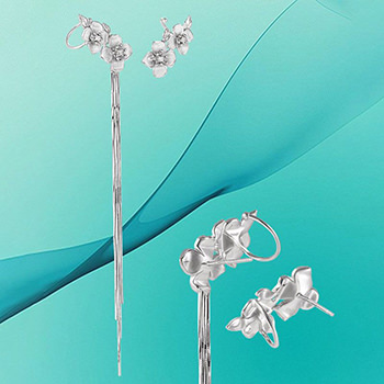 Women Peach Blossom Flower Tassels 925 Sterling Silver Dangling Earrings