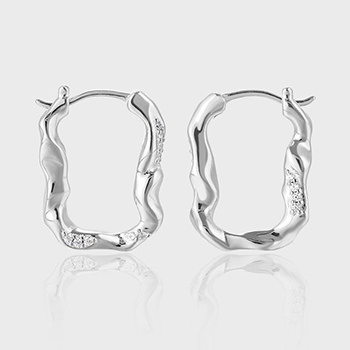 Irregular Geometry CZ U Shape 925 Sterling Silver Hoop Earrings