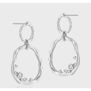 Office Geometry Round CZ Circles 925 Sterling Silver Dangling Earrings