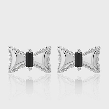 Girl Sweet Black CZ Bow-Knot 925 Sterling Silver Stud Earrings