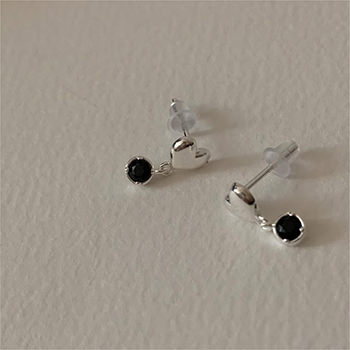 Cute Heart Round Black Drops 925 Sterling Silver Stud Earrings