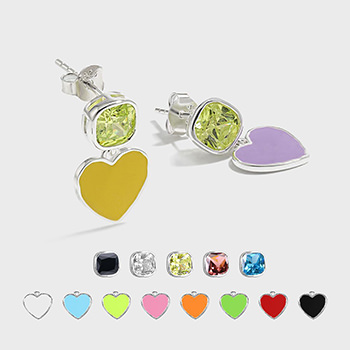 DIY Epoxy Color Colorful Heart CZ 925 Sterling Silver Dangling Earrings