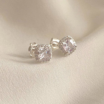 Women Four Claw Radiant CZ 925 Sterling Silver Stud Earrings