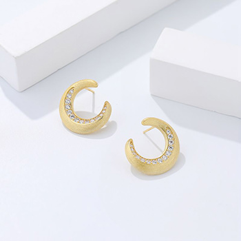 Honey Moon CZ Letter C Shape 925 Sterling Silver Stud Earrings