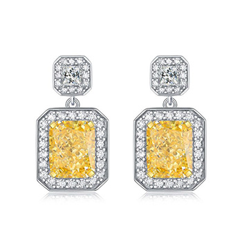 Yellow Baguette High carbon CZ 925 Sterling Silver Dangling Earrings