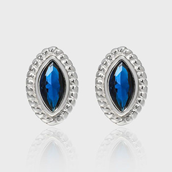 Elegant Geometry Oval Blue CZ Twisted Border Silver Stud Earrings