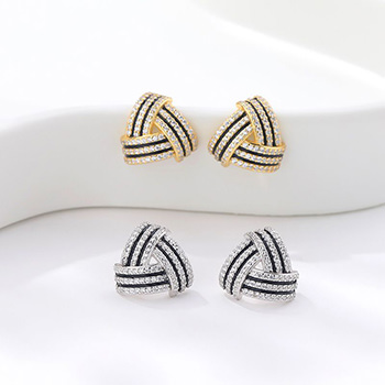 Classic Micro Setting CZ Triangle Geometry Silver Stud Earrings