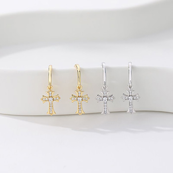 Office CZ Cross Women 925 Sterling Silver Dangling Earrings