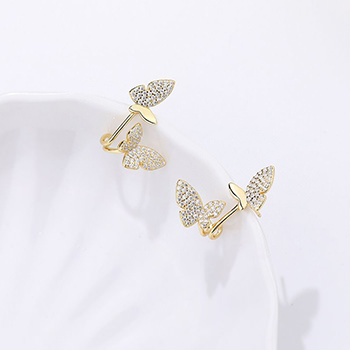 Beautiful Double Micro Setting CZ Butterfly Silver Stud Climbing Earrings