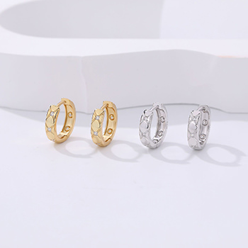 Women CZ Rhomboid Pattern Small 925 Sterling Silver Hoop Earrings