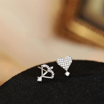 Asymmetri CZ An Arrow Pierces the Heart 925 Sterling Silver Stud Earrings