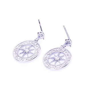 Cubic Zirconia Sun Round Circle 925 Sterling Silver Dangling Earrings