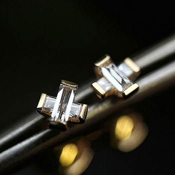 Geometry Baguette CZ Corss 925 Sterling Silver Stud Earrings