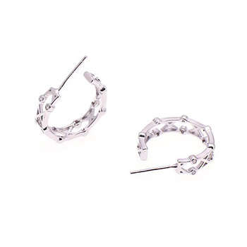 Cubic Zirconia Hollow Cross C Shape 925 Sterling Silver Hoop Earrings