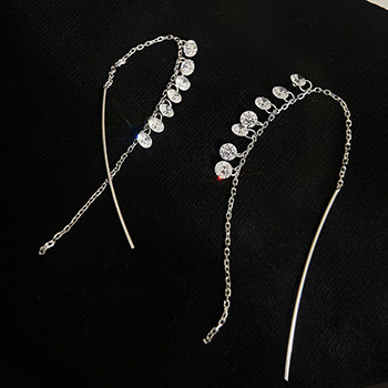 Elegant Round CZ Tassels 925 Sterling Silver Thread Dangling Earrings