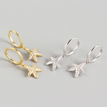 Holiday Cute CZ Starfish 925 Sterling Silver Drop Dangling Earrings