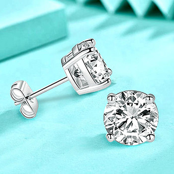 Minimalism Simple Four Claw Round CZ 925 Sterling Silver Stud Earrings