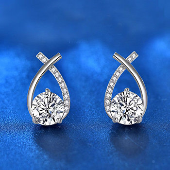 Women Moissanite CZ Fish Tail 925 Sterling Silver Stud Earrings