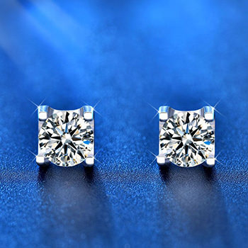 Round Moissanite CZ U Shape BacK 925 Sterling Silver Stud Earrings