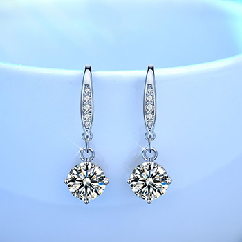 Elegant Round Moissanite CZ 925 Sterling Silver Dangling Earrings