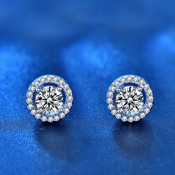 Geometry Round Moissanite CZ Simple 925 Sterling Silver Stud Earrings