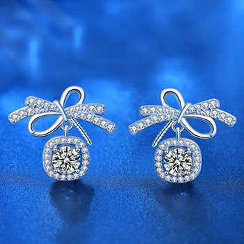 Sweet Bow-knot Moissanite CZ 925 Sterling Silver Stud Earrings