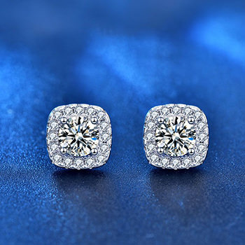 Geometry Moissanite CZ Square 925 Sterling Silver Stud Earrings