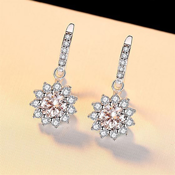 Beautiful Cubic Zirconia Flower 925 Sterling Silver Dangling Earrings