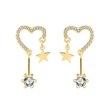 Sweet Cubic Zirconia Hearts Stars 925 Sterling Silver Dangling Earrings