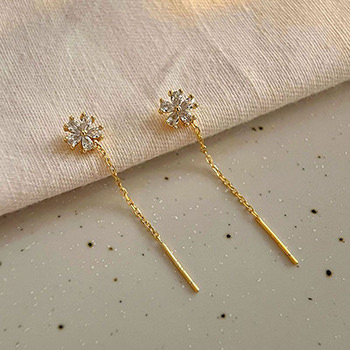 Beautiful CZ Flowers Tassels 925 Sterling Silver Dangling Earrings