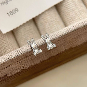 Cute Animal CZ Bunny Rabbit 925 Sterling Silver Stud Earrings