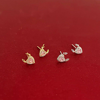 Christmas Pink CZ Elk 925 Sterling Silver Stud Earrings