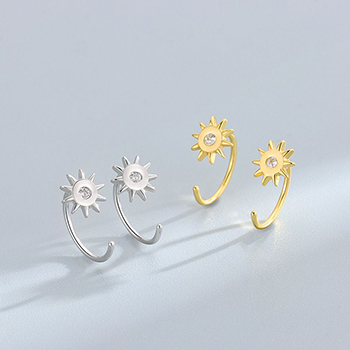 Women CZ Sun Sunshine Hook 925 Sterling Silver Stud Earrings