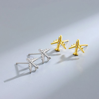 Gifts Women/Men  Airplane Rhinestone Plane 925 Sterling Silver Stud Earrings