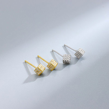 Fashion Micro Setting Magic Cube 925 Sterling Silver Stud Earrings