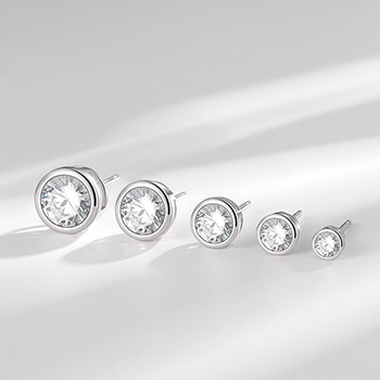 Classic Round Bezel-Set CZ 925 Sterling Silver Stud Earrings