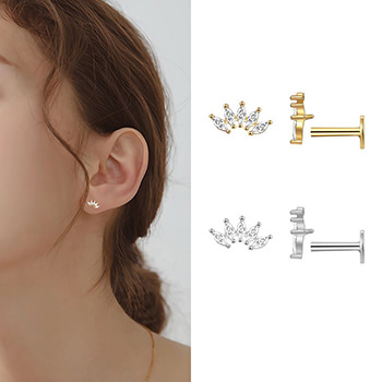 Women CZ Crown 925 Sterling Screw Flat Stud Earring (Single)