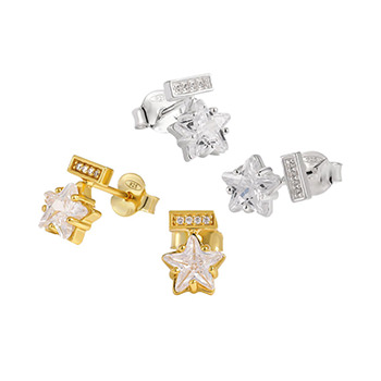 Cute Mini CZ Shining Star 925 Sterling Silver Stud Earrings