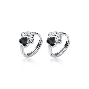 Black Pet Cat Paw Cubic Zirconia 925 Sterling Silver Leverback Earrings