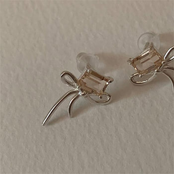 Sweet Girl CZ Bow-Knot 925 Sterling Silver Stud Earrings