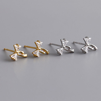 Mini Girl CZ Bow-knot 925 Sterling Silver Sweet Stud Earrings