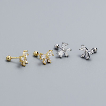 Cute CZ Bow-Knot 925 Sterling Silver Screw Stud Earrings