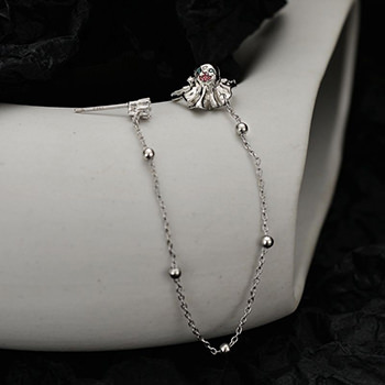 Halloween Gift Ghost CZ Chain 925 Sterling Silver Stud Earring Clip (Single)