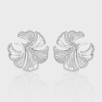 Holiday Beautiful CZ Hollow Ginkgo Leaf 925 Sterling Silver Stud Earrings